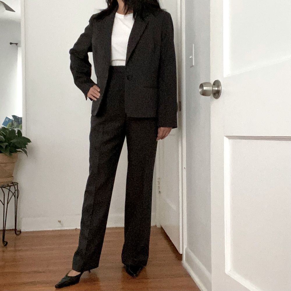 Evan Picone Black Label Two Piece Pant & Jacket Set twill Career Business
